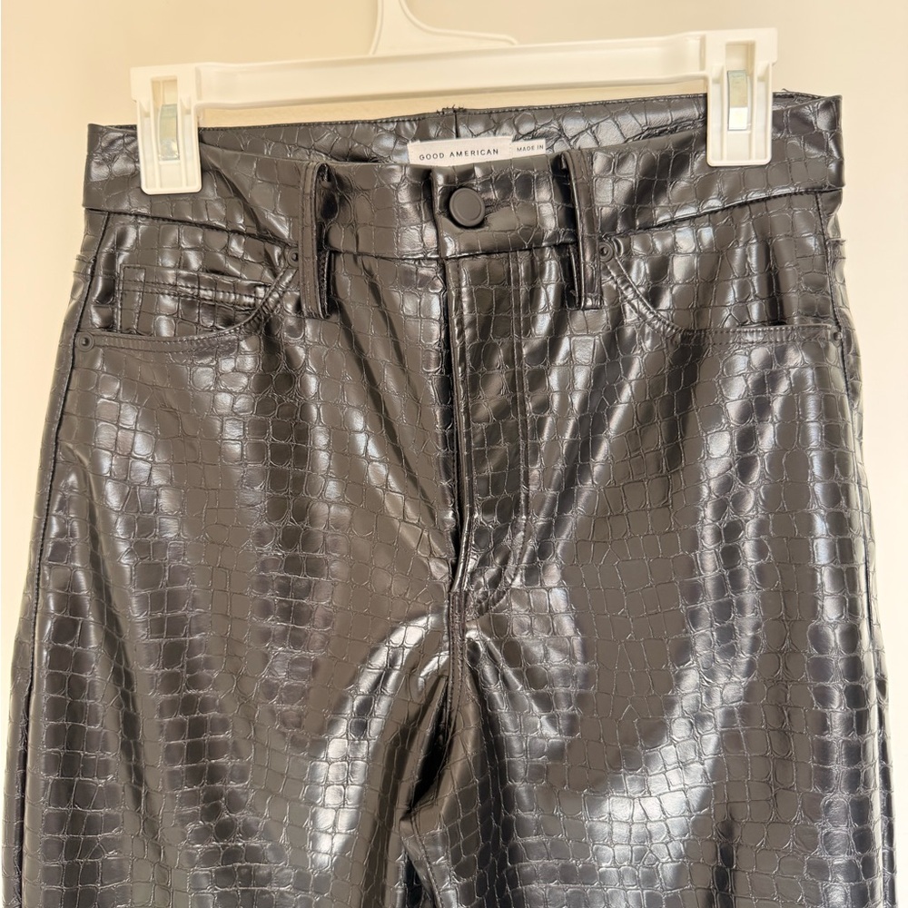 Good American Black Croc-Embossed Pants